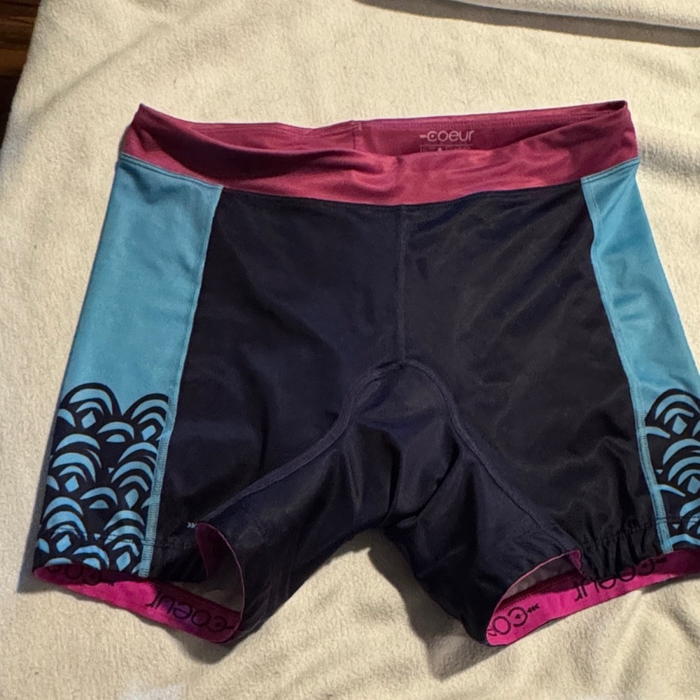 Coeur Women's Athletic Bike Shorts in Navy, Sky Blue & Magenta